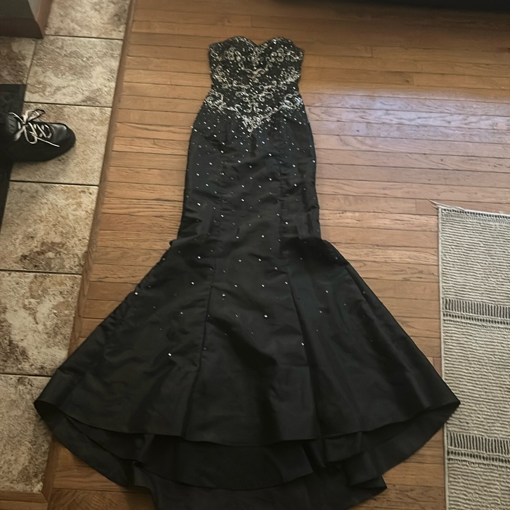 Mori Lee Black Strapless Jewelled Dress